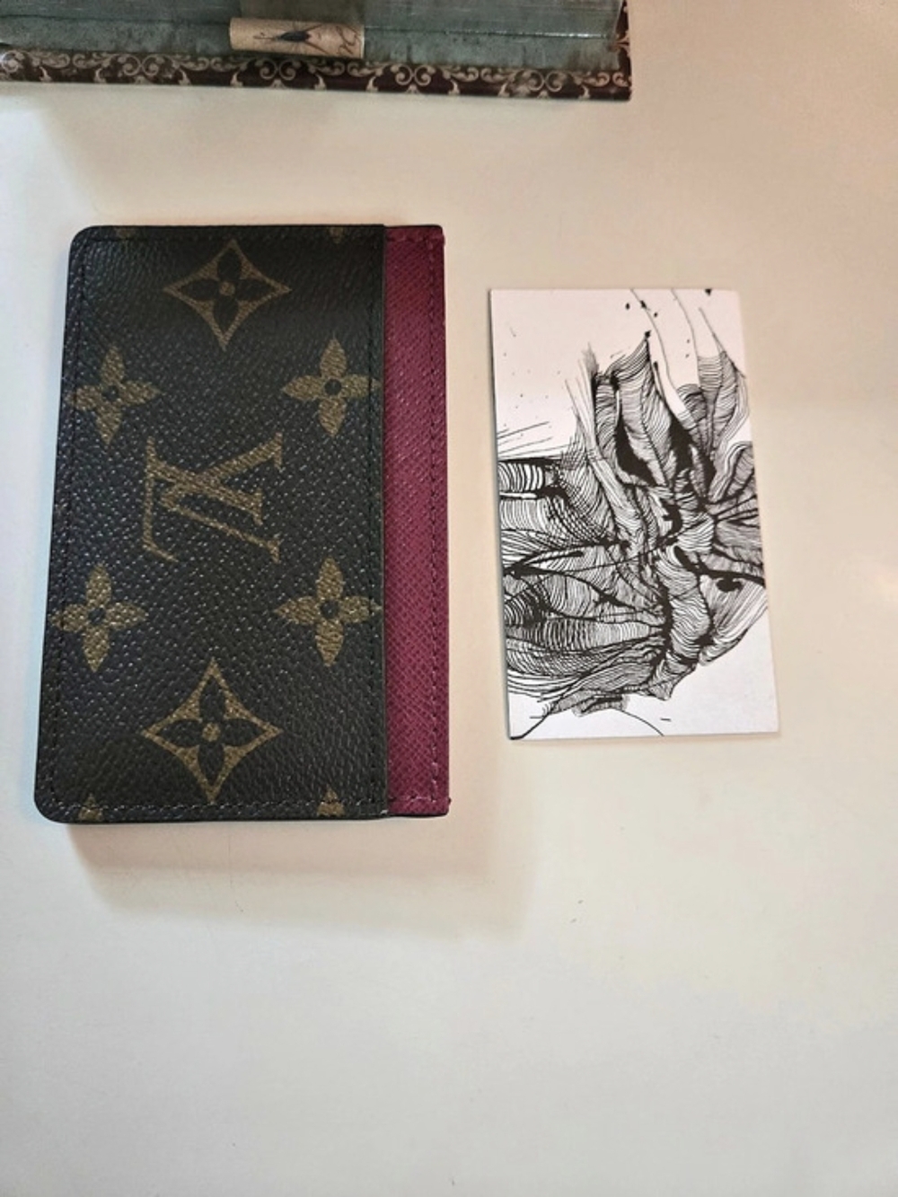 Louis Vuitton Card Holder Monogram Wallet Black & Pink